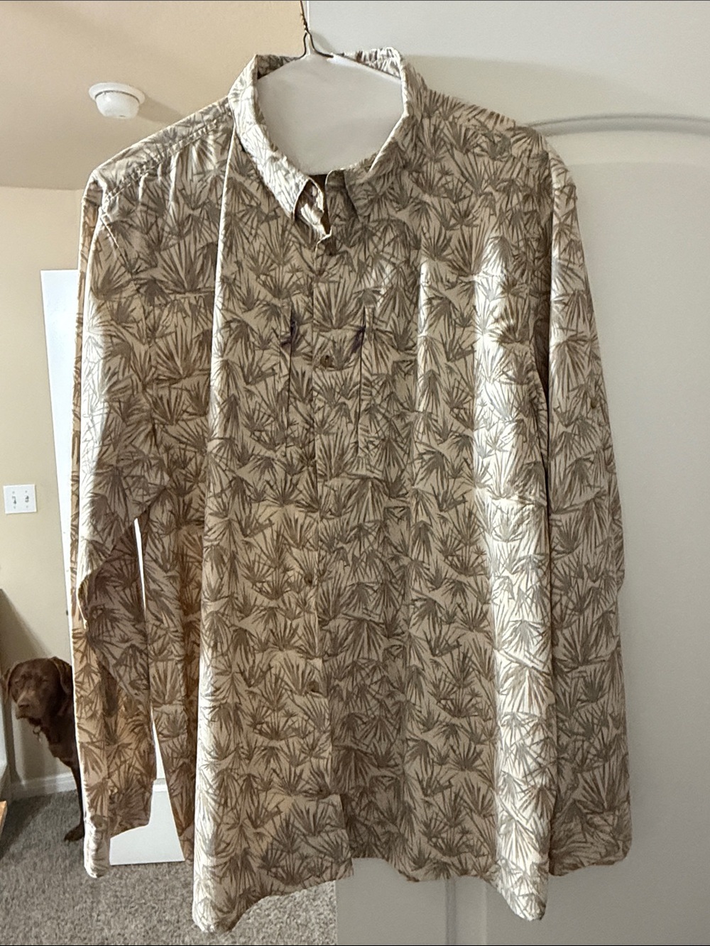 Patagonia Beige Palm-Print Long-Sleeve Button-Down Shirt